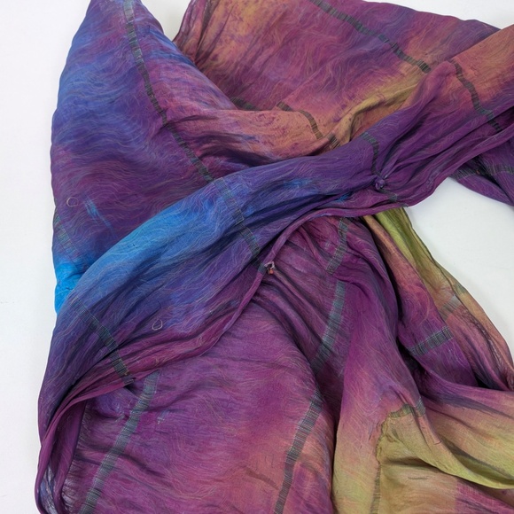 Tie Dyed Rectangular Scarf Mesh Transparent Natural Fibres Sheer - Picture 10 of 16